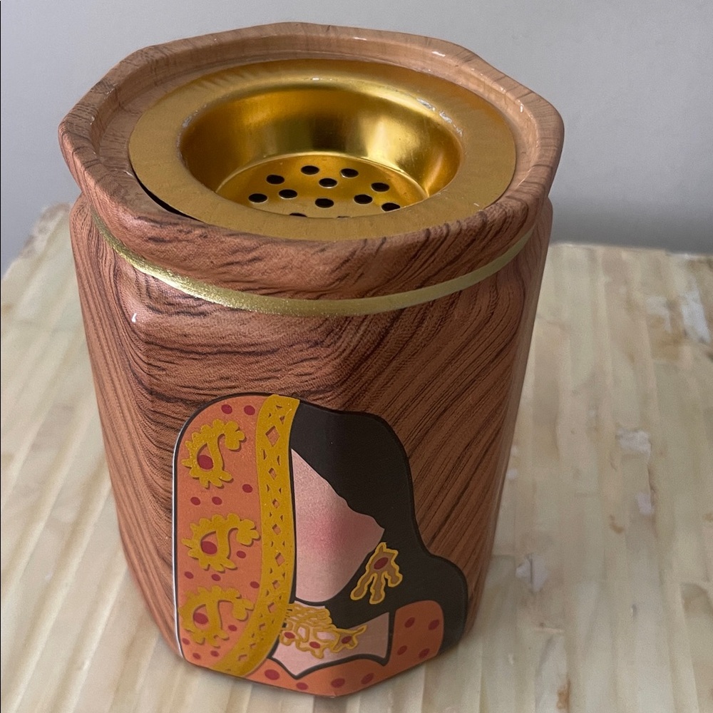 Source Unknown Wooden Candle Holder with Gold Interior